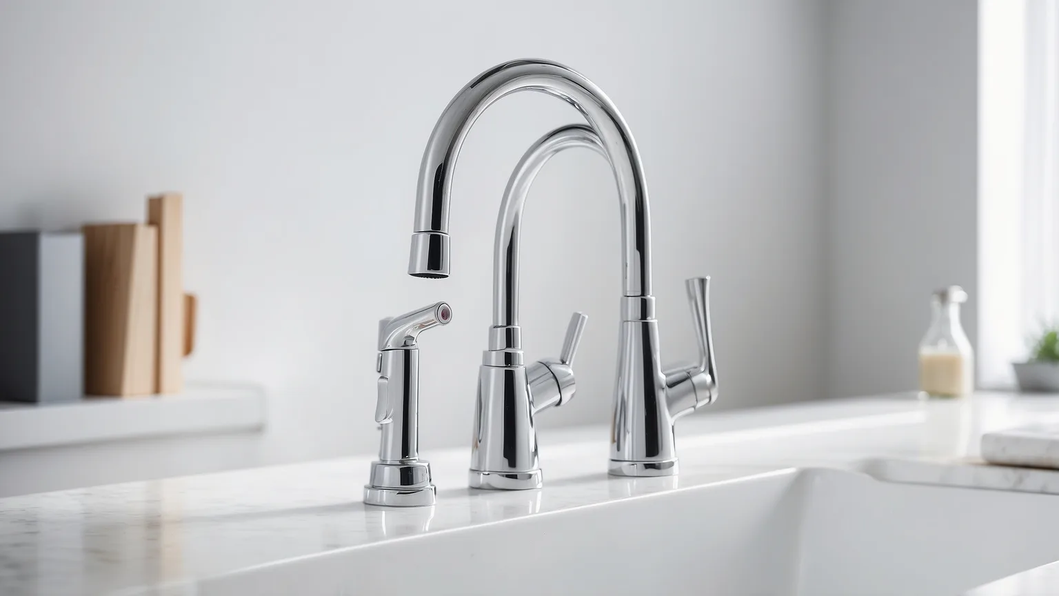 Wassertropfen und weißer Kalkbelag an einem modernen Wasserhahn in Nahaufnahme